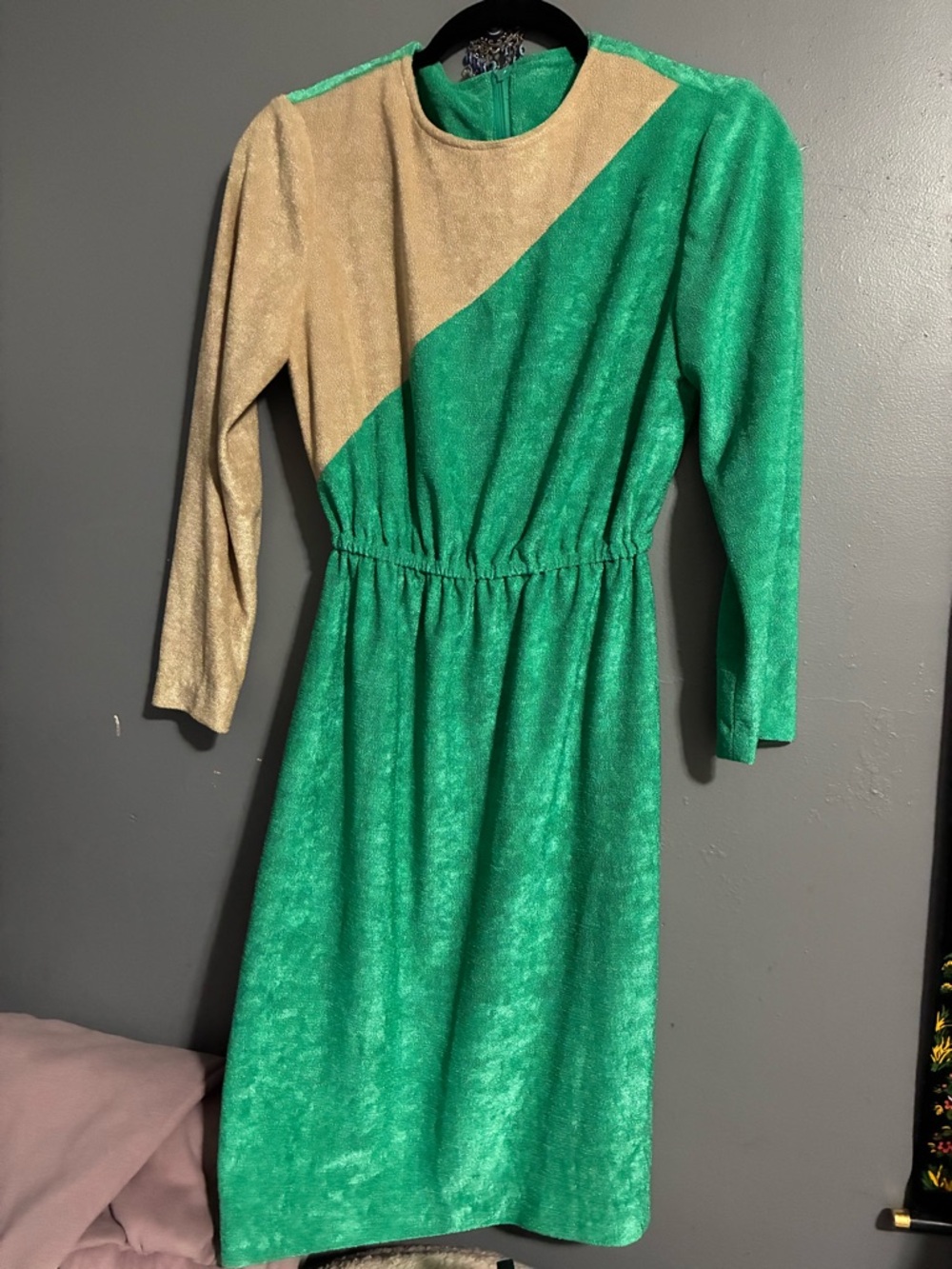 Green and Gold Two-Tone Terry Dress